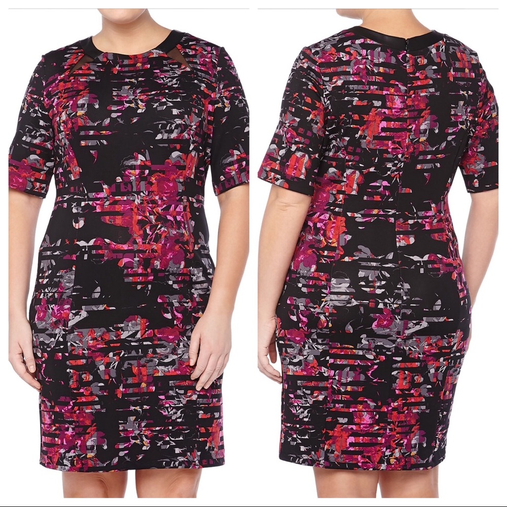 Taylor Floral Striped Geometric Scuba Sheath Dress -12-